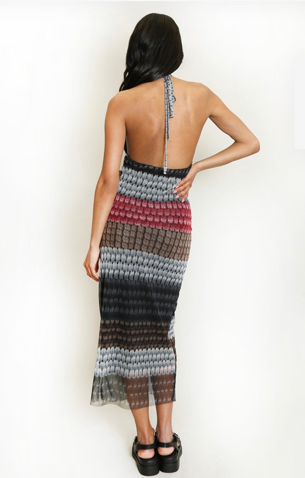 Printed Mesh Midi Dress