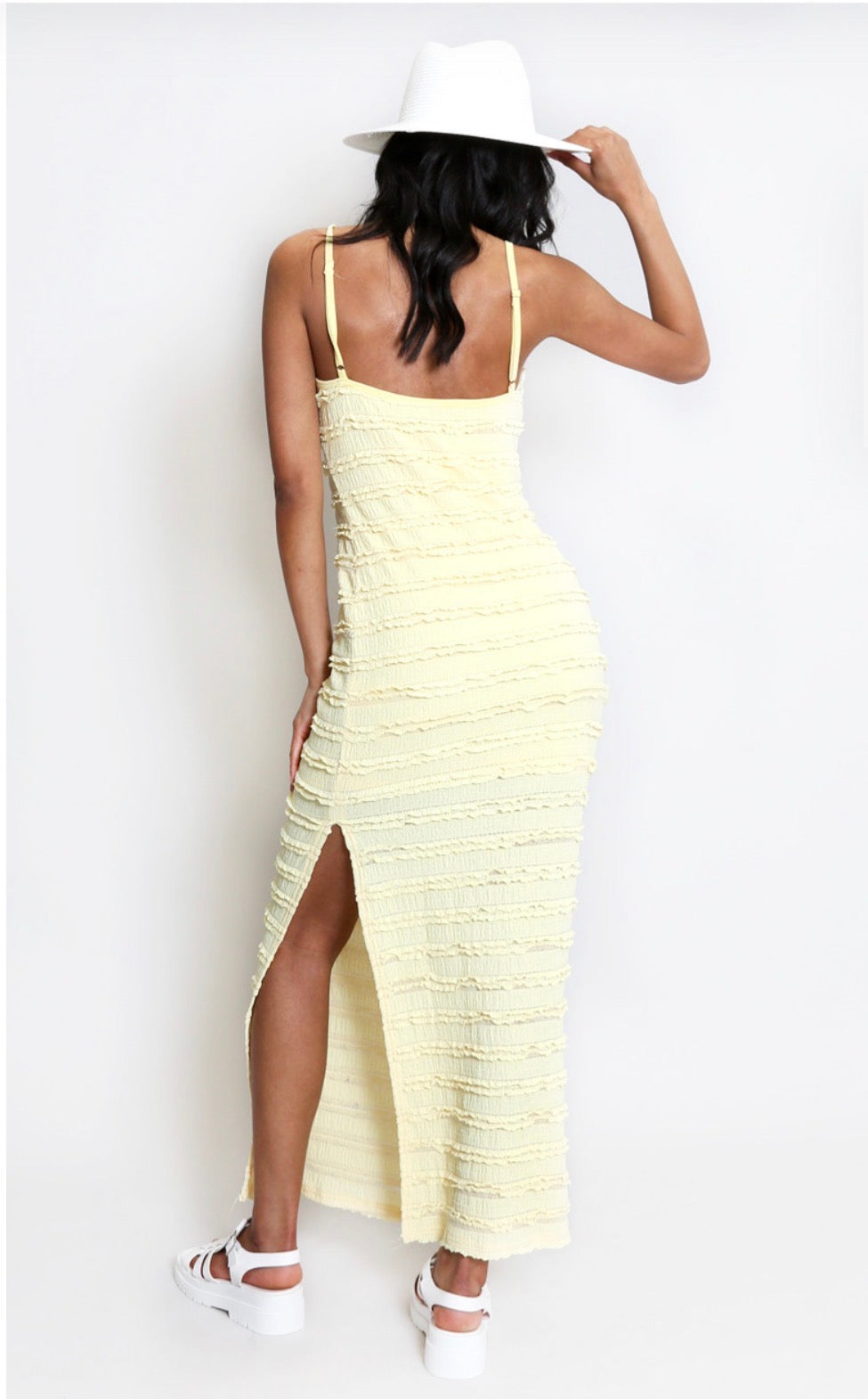 Strappy Cami Textured Maxi Dress - Lemon