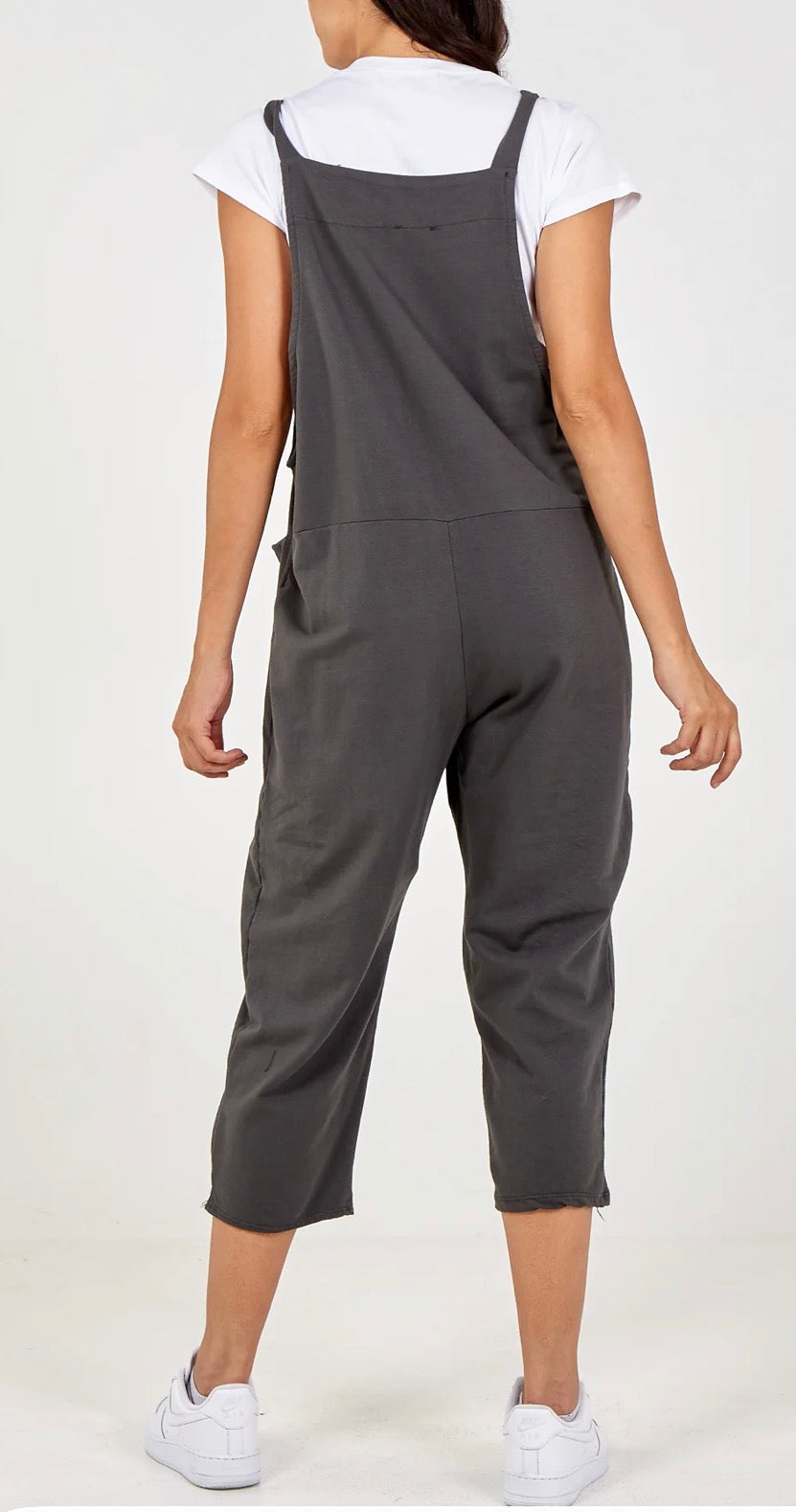 Bow Detail Plain Dungarees - Charcoal