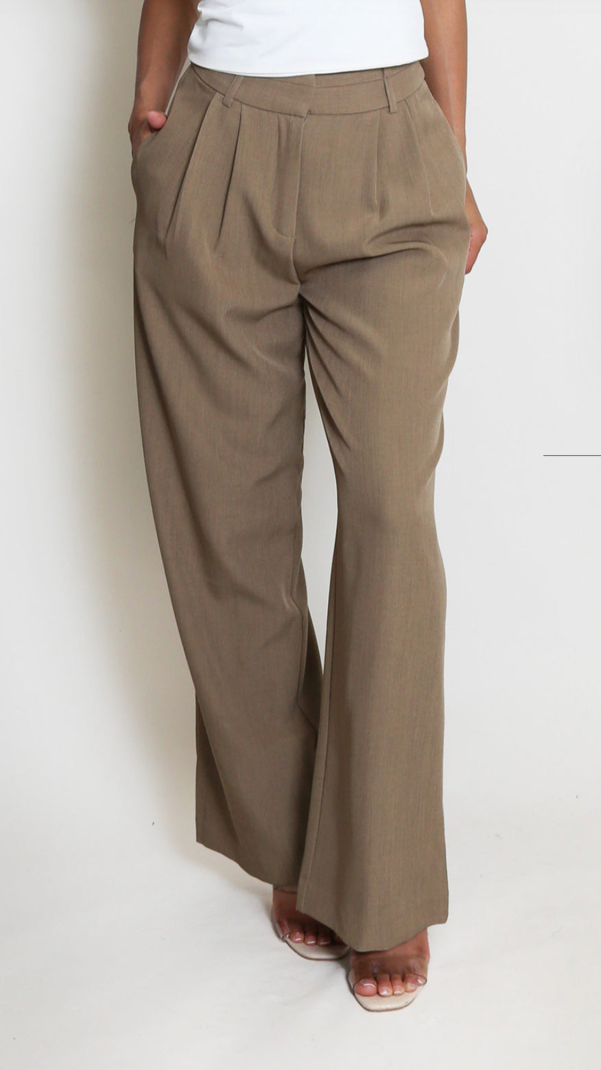 Tailored Pleated Wide Leg Trousers - Taupe