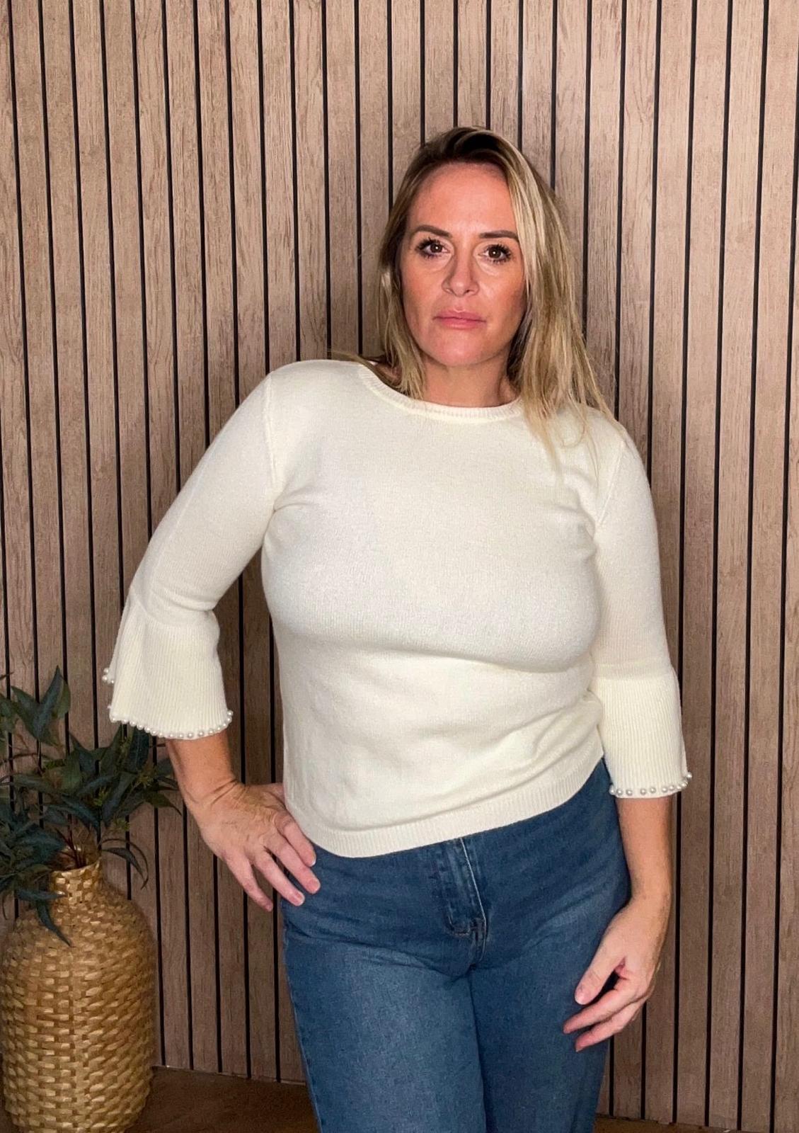 Cream Beaded Flare Sleeve Jumper