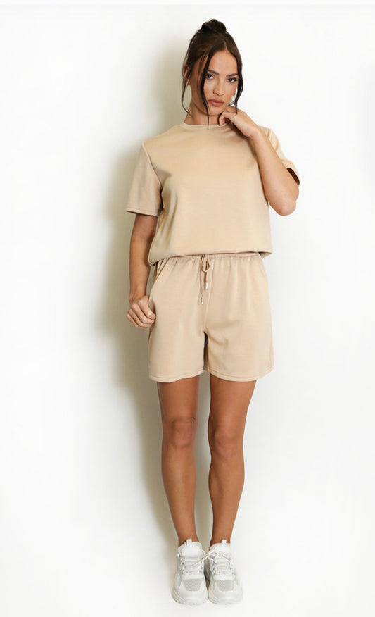 Jersey T-Shirt And Shorts Set - Camel
