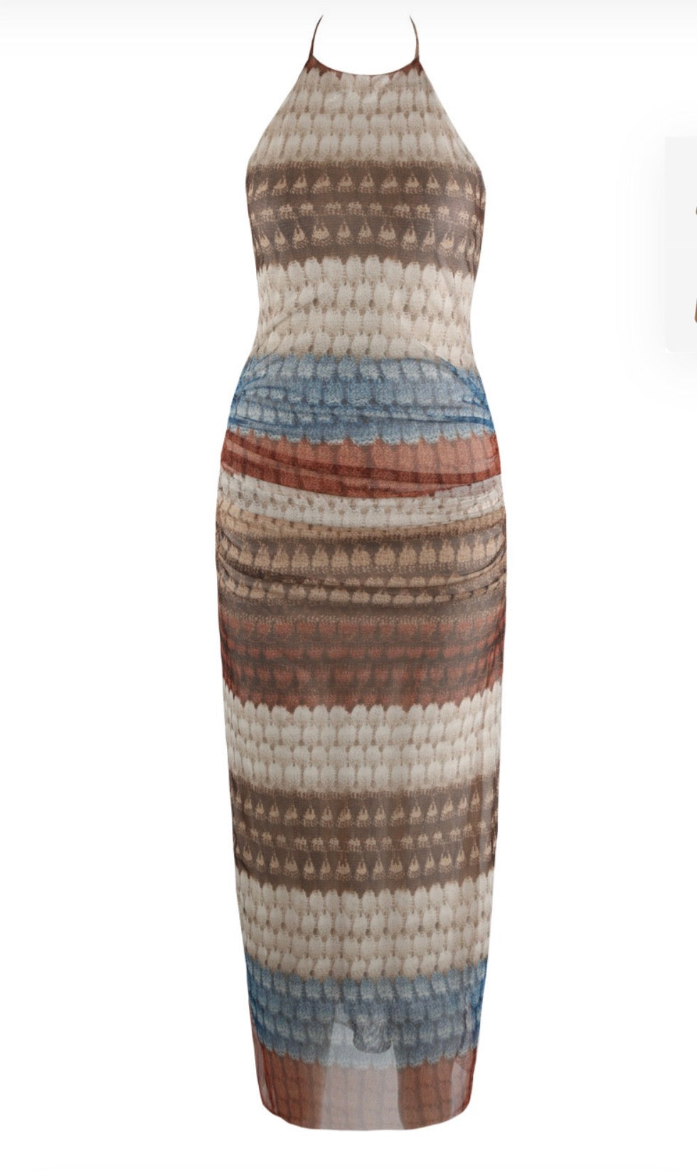 Printed Mesh Midi Dress