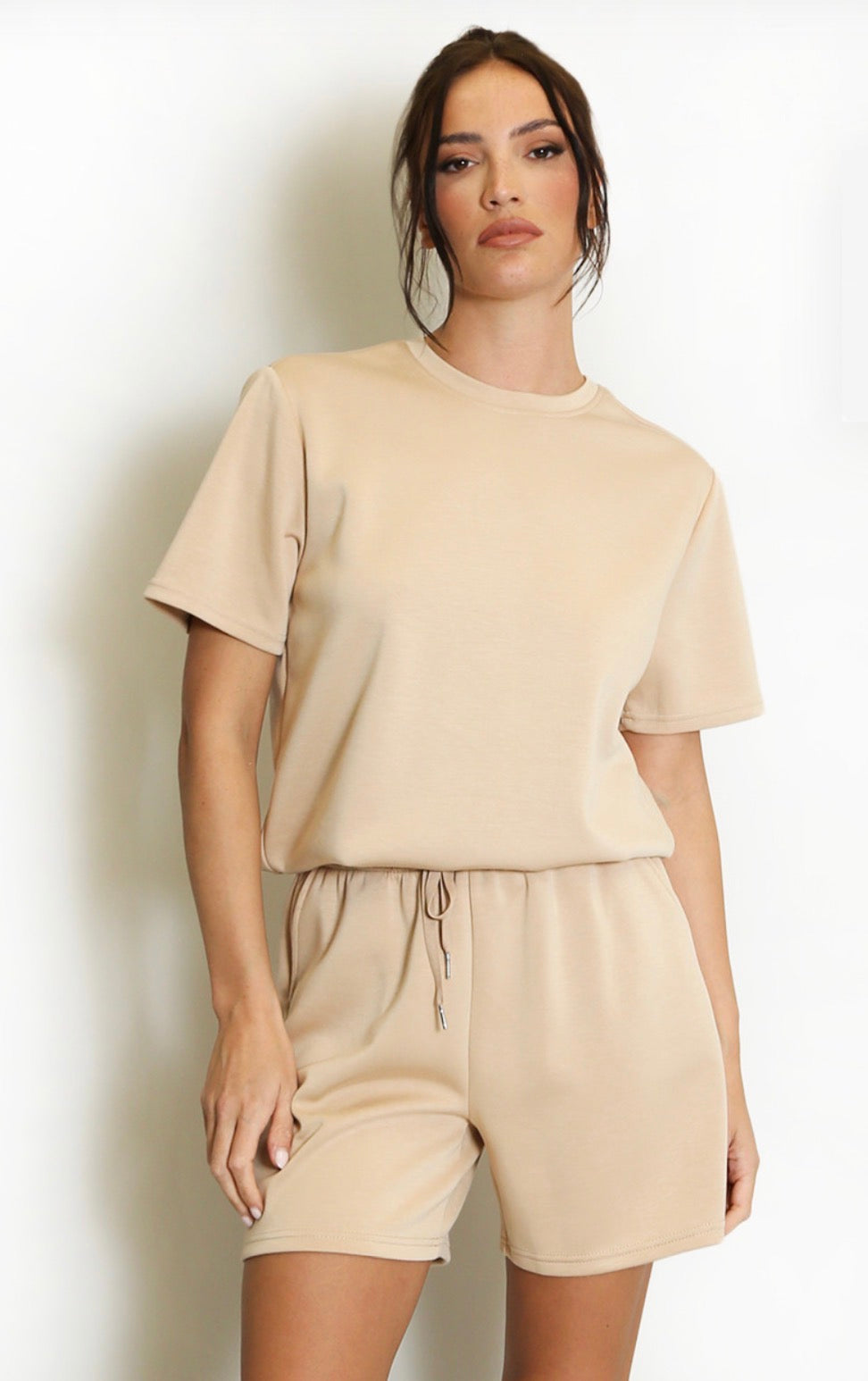Jersey T-Shirt And Shorts Set - Camel