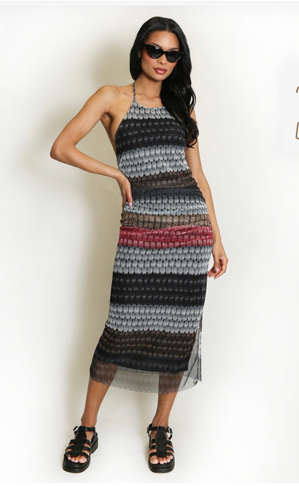 Printed Mesh Midi Dress
