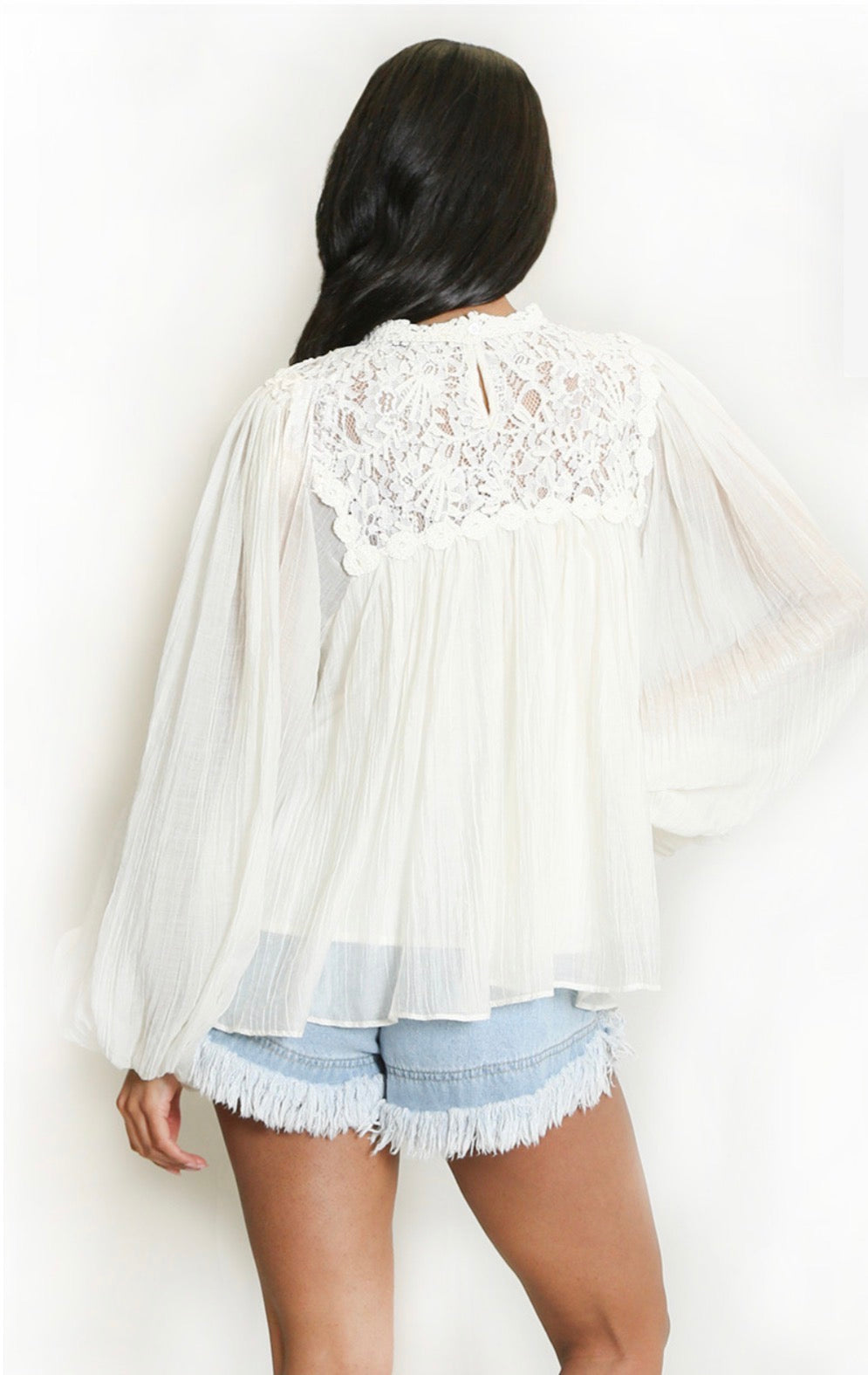 Crochet Puff Sleeve Floaty Blouse