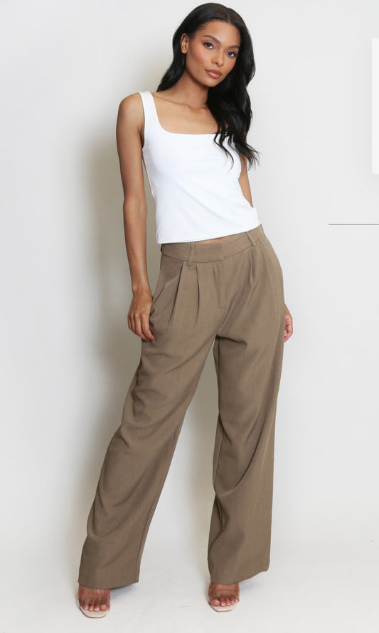 Tailored Pleated Wide Leg Trousers - Taupe