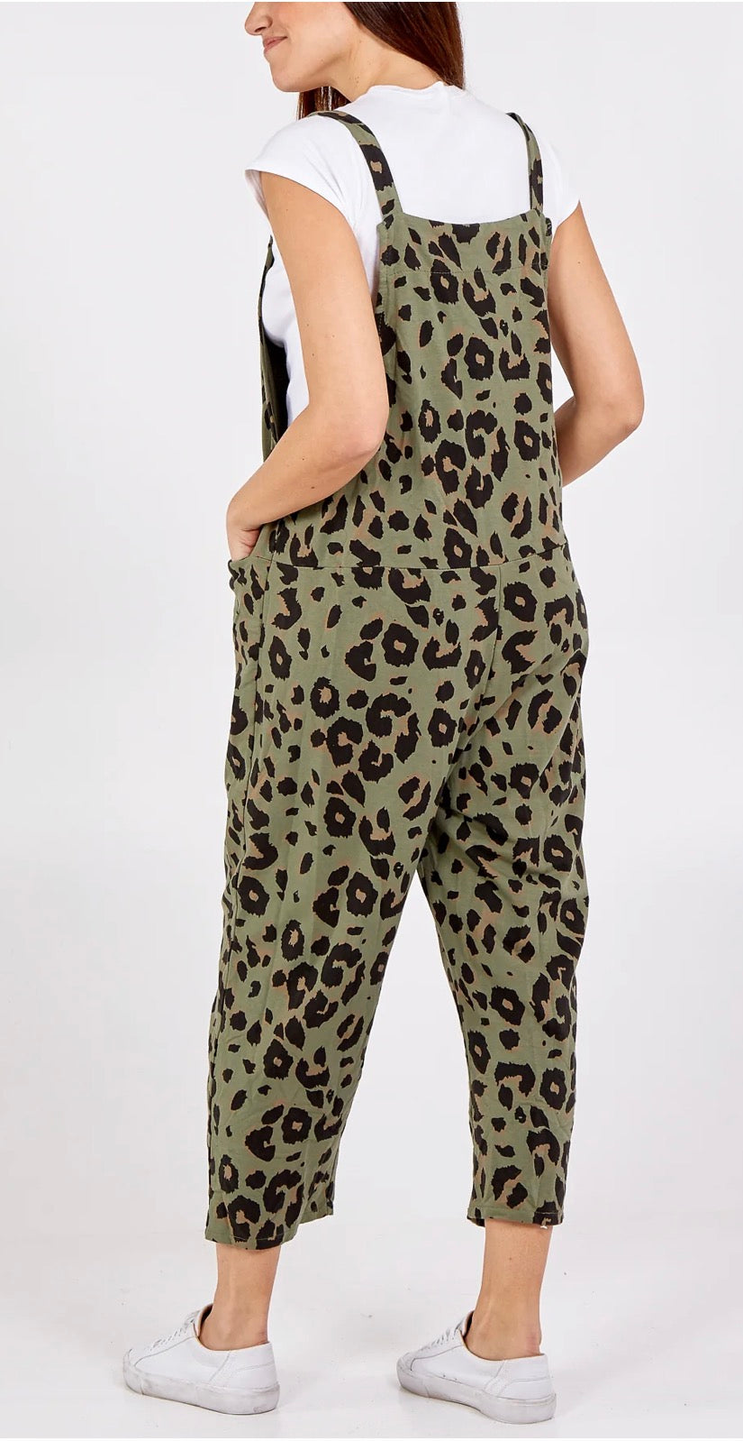 Leopard Print Dungarees - Khaki