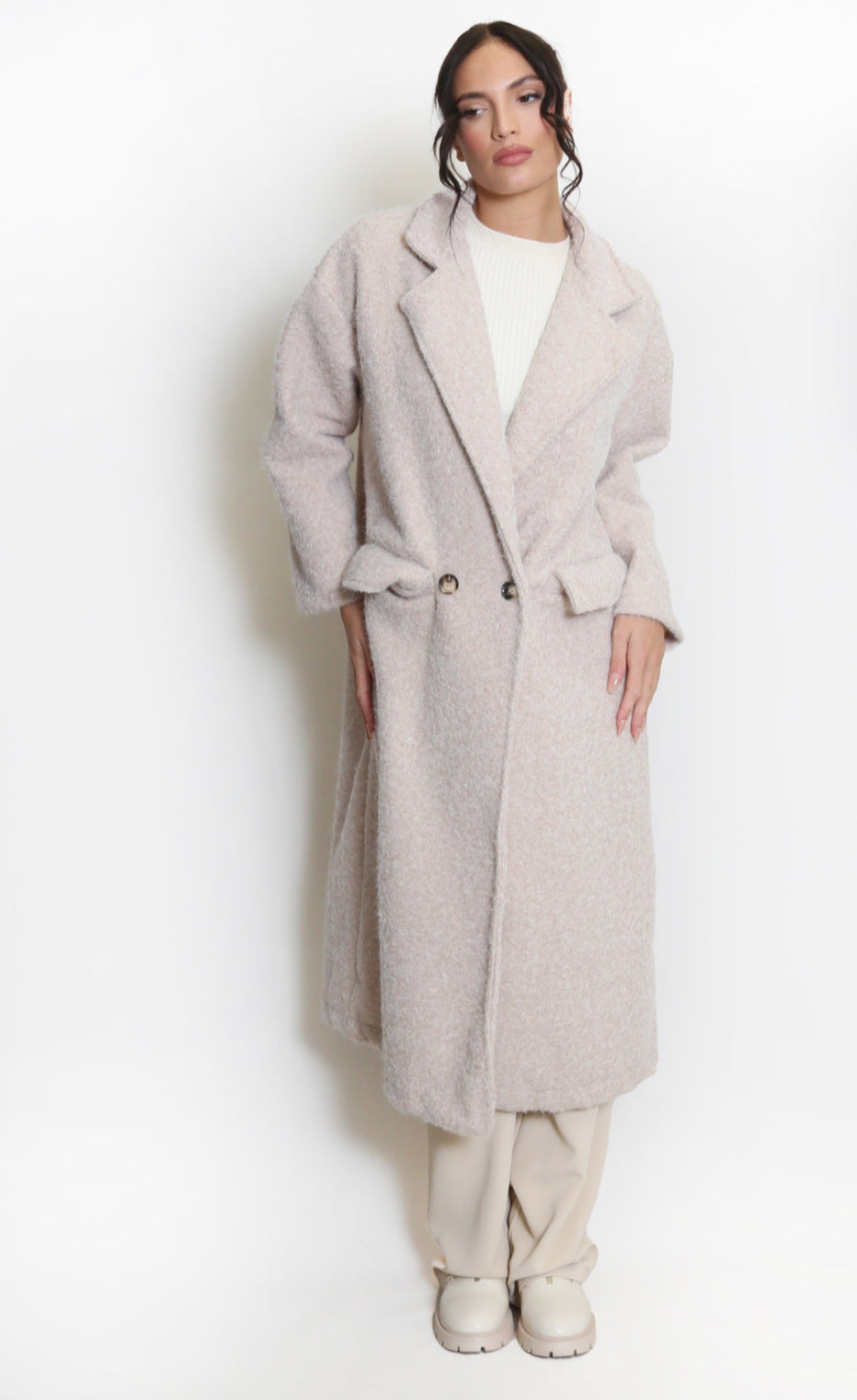 Boucle Oversized Coat - Cream