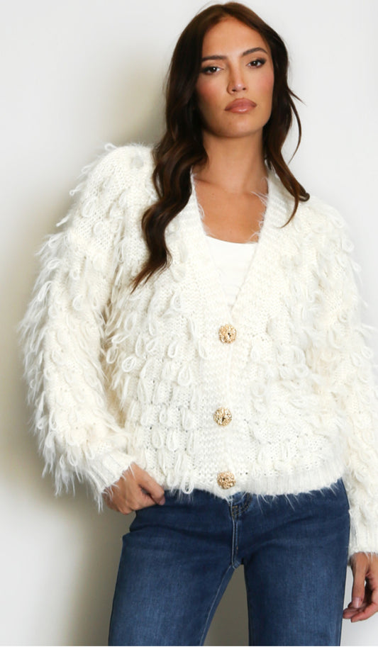 Soft Loop Knit Cardigan - Cream
