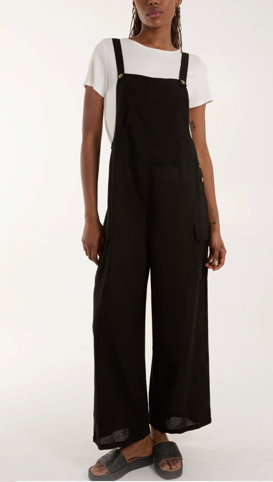 Button Detail Wide Leg Dungarees