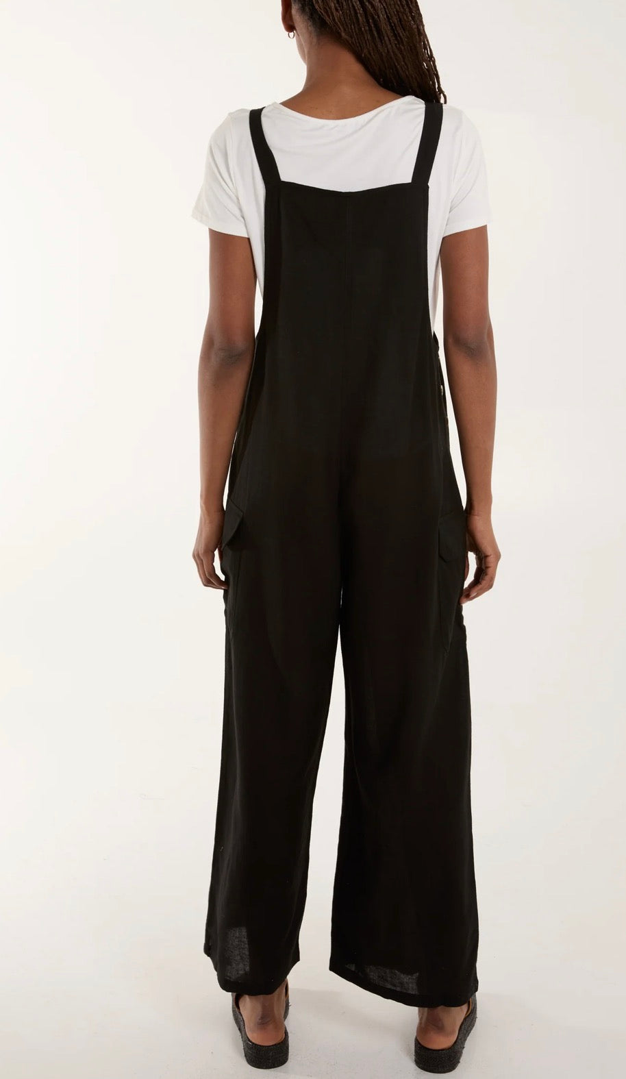 Button Detail Wide Leg Dungarees