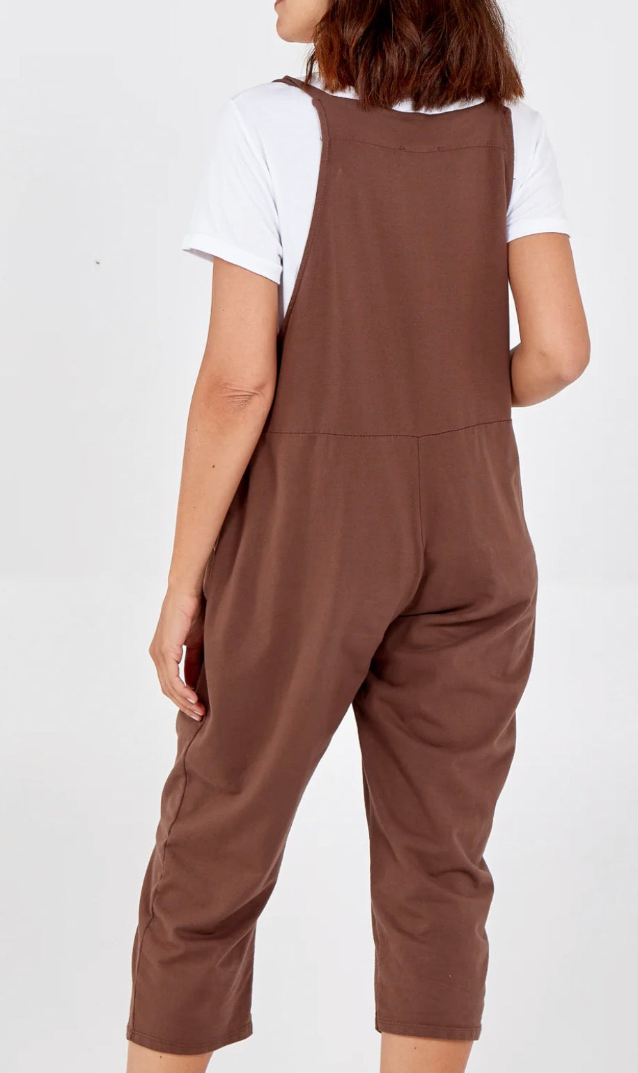 Bow Detail Plain Dungarees - Chocolate