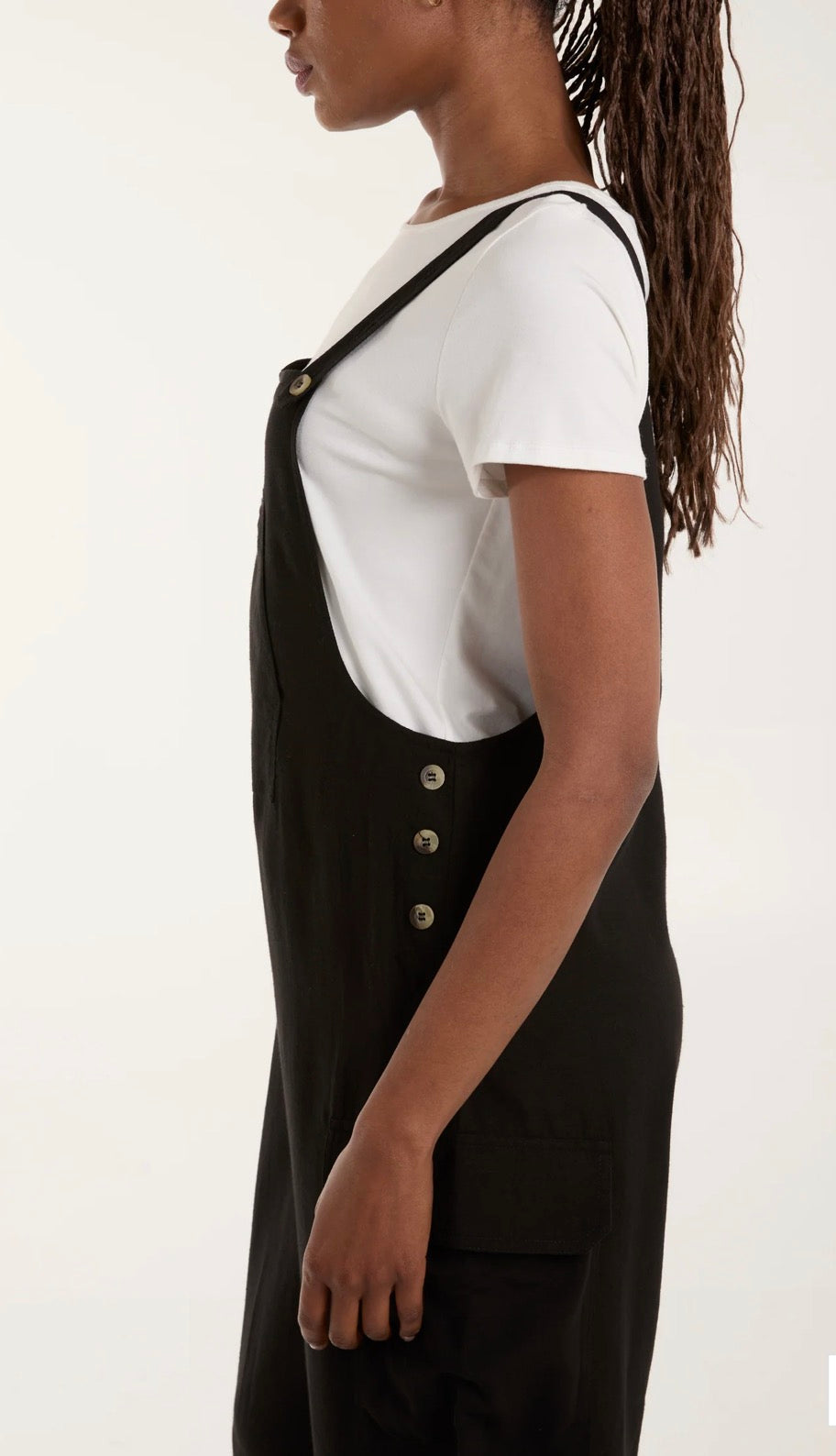 Button Detail Wide Leg Dungarees