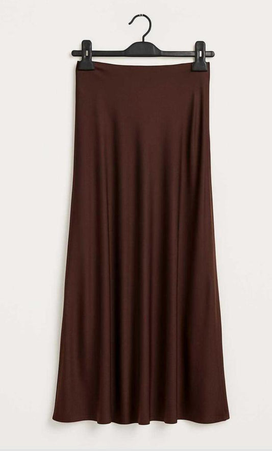 Satin Print Skirt - Chocolate