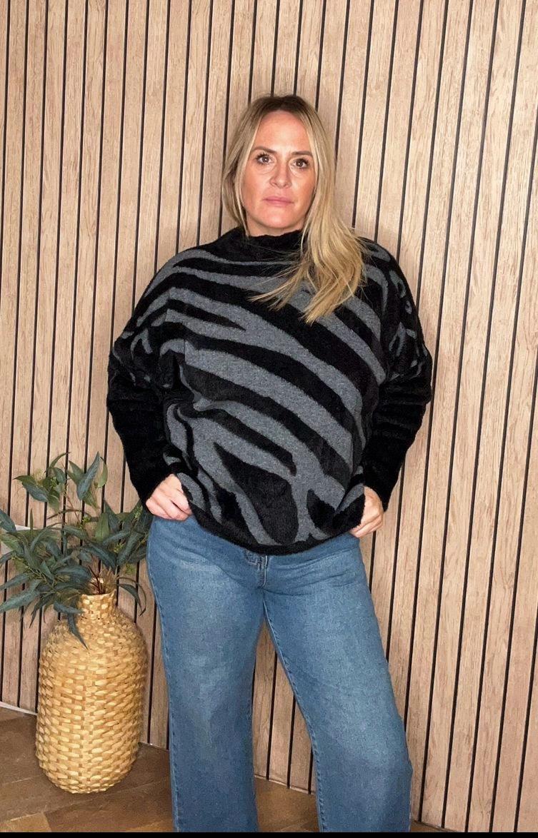 Zebra Batwing Jumper - Black/Grey