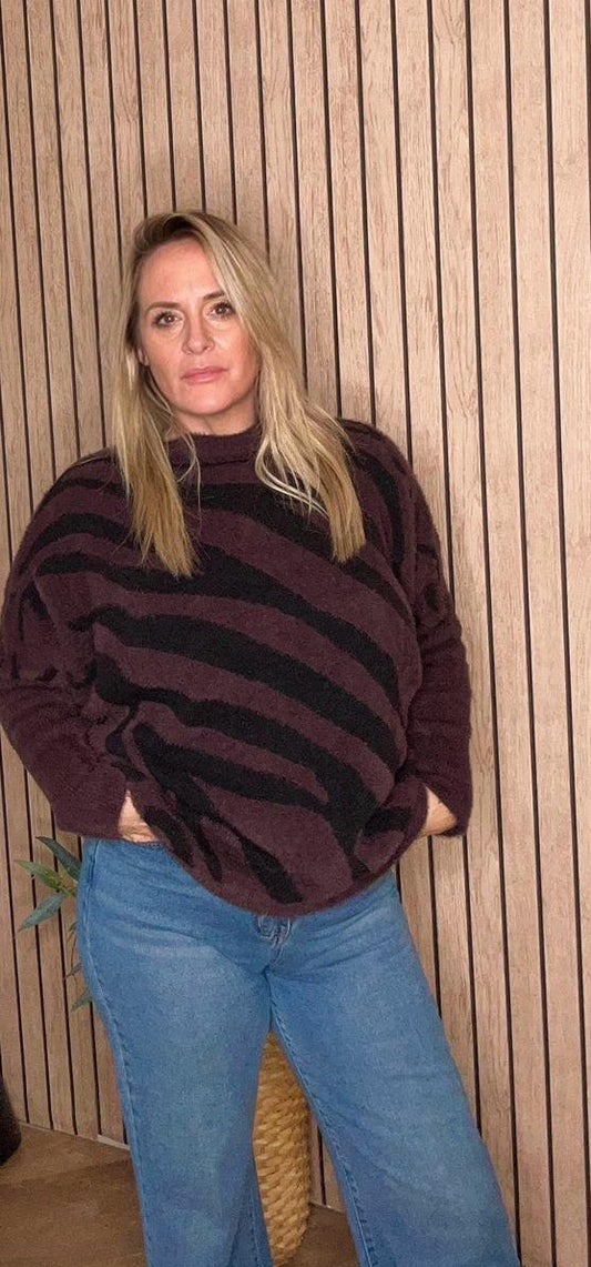 Zebra Batwing Jumper - Chocolate/Black