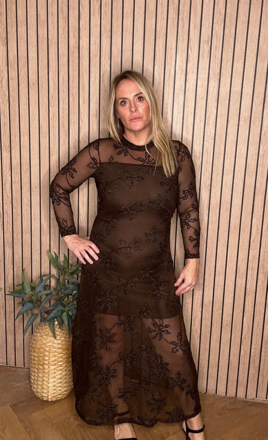 Chocolate Mesh Maxi Dress